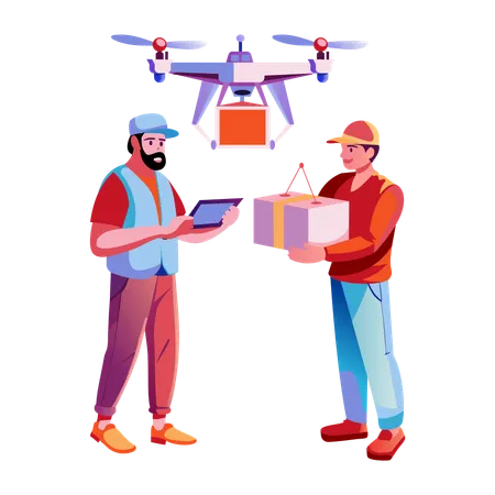 Boy receiving drone delivery  Illustration