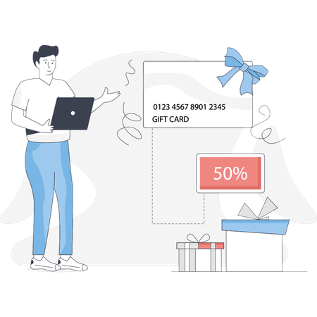 Boy receiving gift card  Illustration