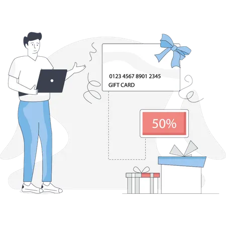 Boy receiving gift card  Illustration