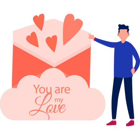 Boy receiving love card  Illustration