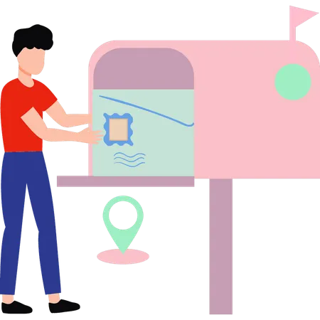 Boy receiving mail from mailbox  Illustration