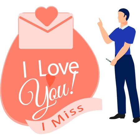 Boy  receiving miss you message  Illustration