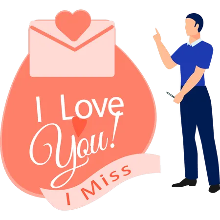 Boy  receiving miss you message  Illustration