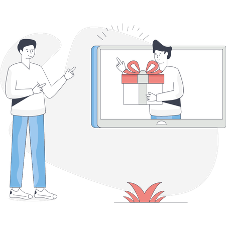 Boy  receiving online gift  Illustration