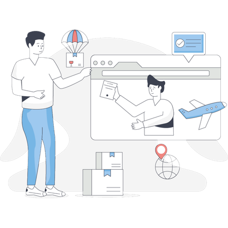 Boy  receiving order online  Illustration
