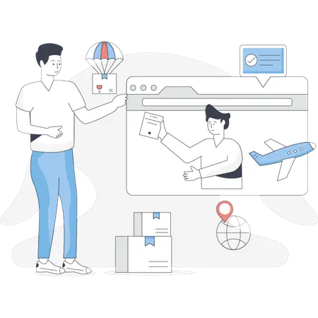 Boy  receiving order online  Illustration