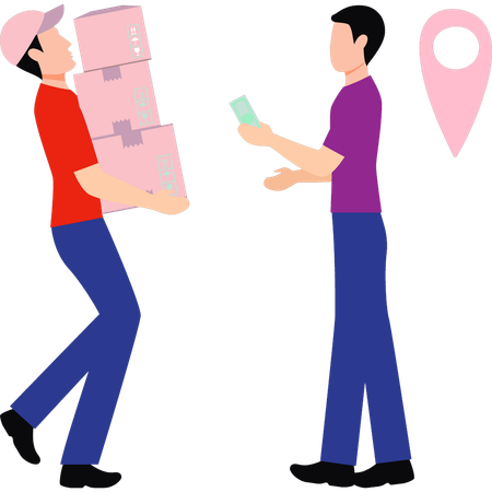 Boy receiving parcel from delivery boy  Illustration