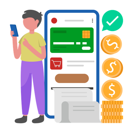 Boy receving online Order Invoice  Illustration