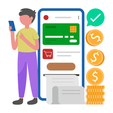 Boy receving online Order Invoice  Illustration