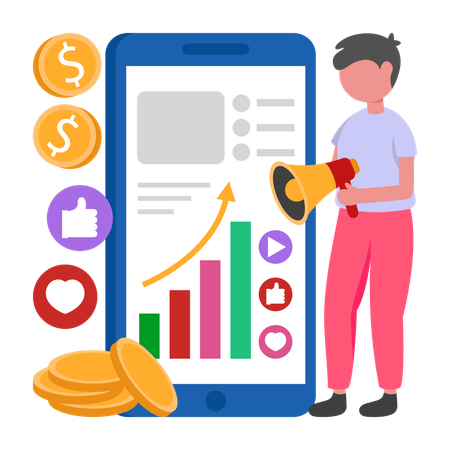 Boy recieving Social Media Income  Illustration