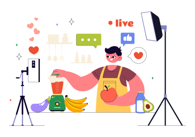 Boy recording Cooking Vlog  Illustration