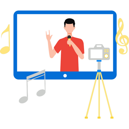 Boy recording song  Illustration