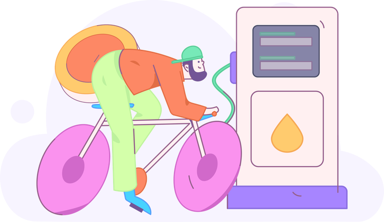 Boy refills his bicycle with gas  Illustration