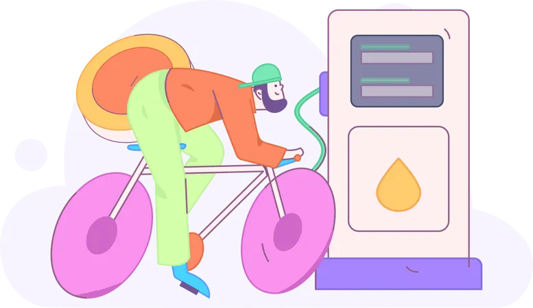 Boy refills his bicycle with gas  Illustration