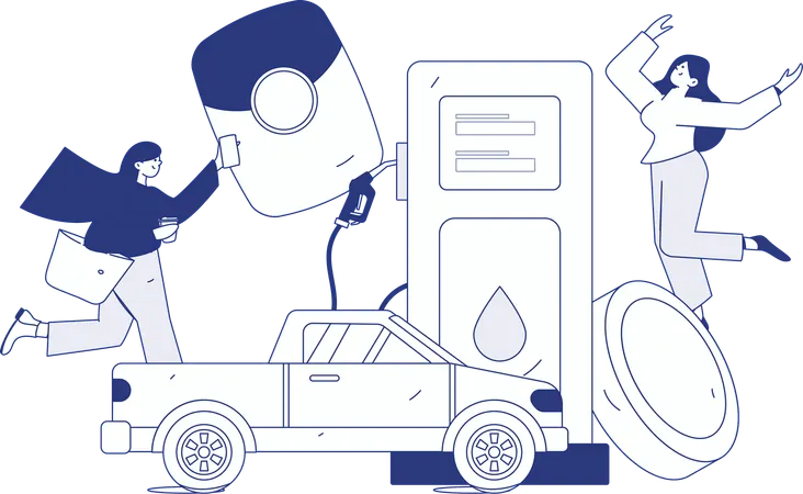 Boy refueling car at gas station  Illustration