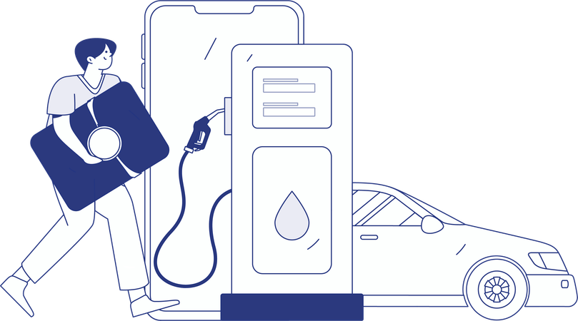 Boy refueling car at gas station  Illustration