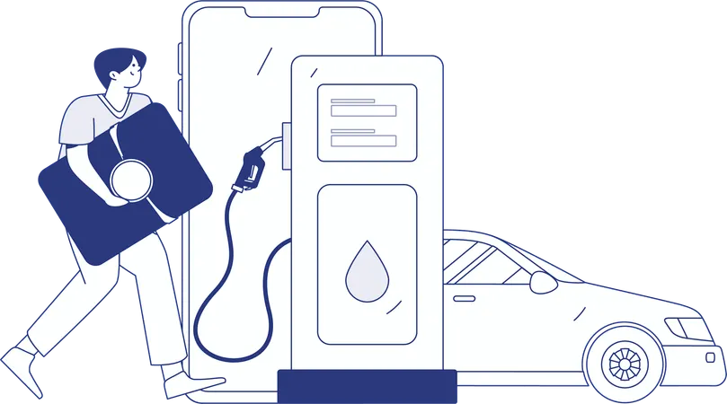Boy refueling car at gas station  Illustration