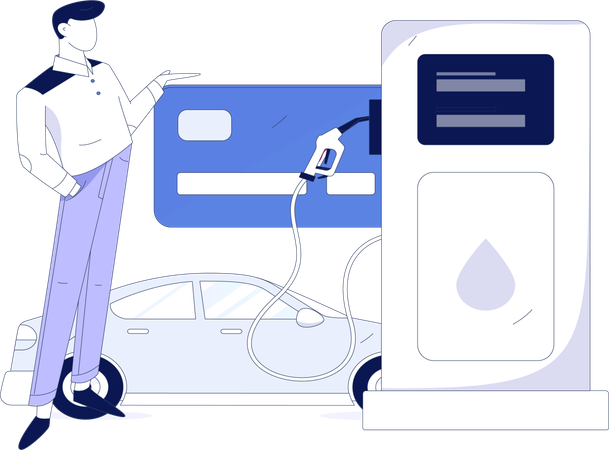 Boy refueling car at gas station  Illustration