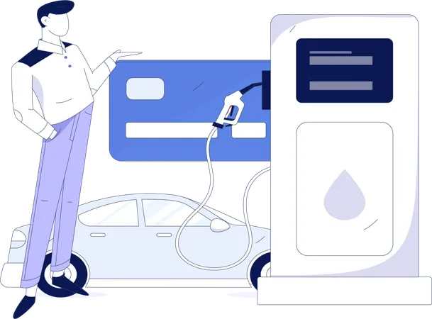 Boy refueling car at gas station  Illustration