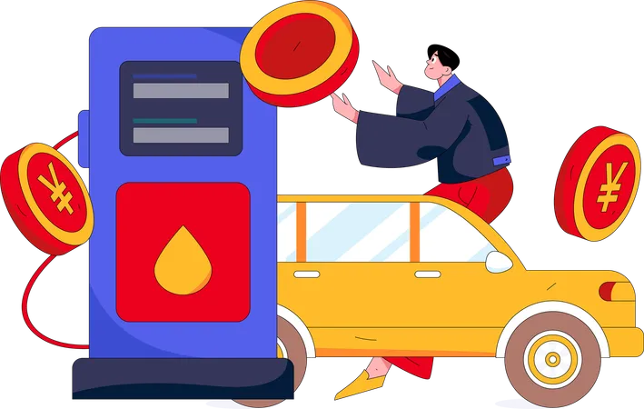 Boy refueling gas station  Illustration