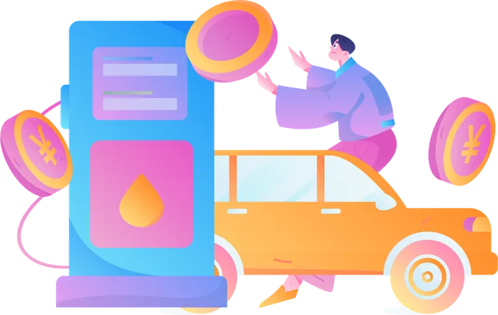 Boy refueling gas station  Illustration