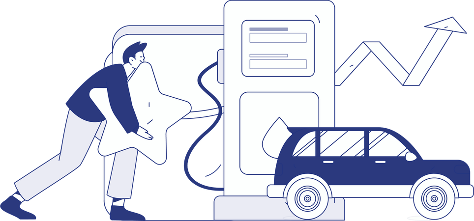 Boy refuelling car at gas station  Illustration
