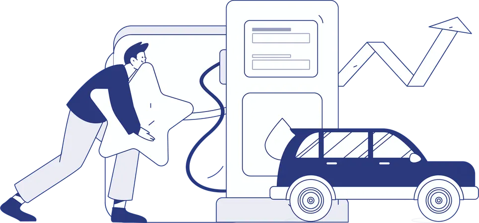 Boy refuelling car at gas station  Illustration