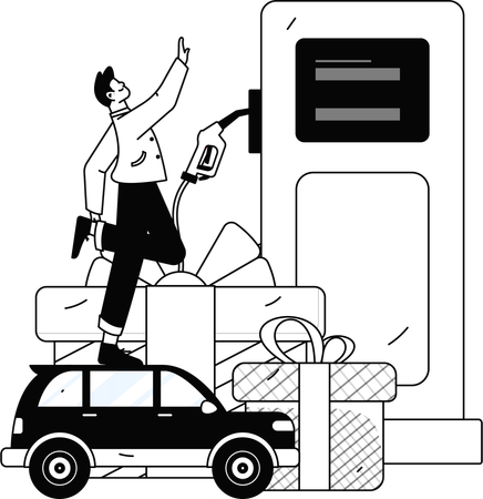 Boy refuelling car at gas station  Illustration