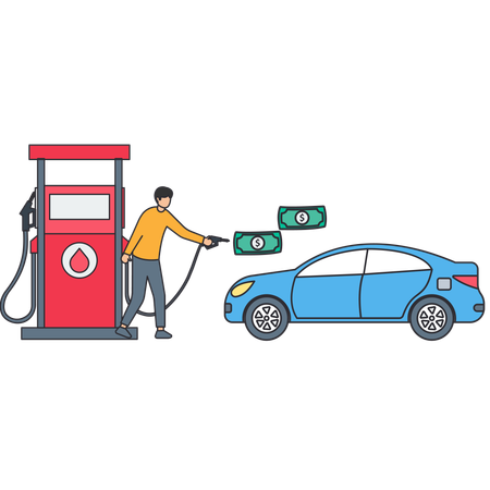 Boy refuelling car  Illustration