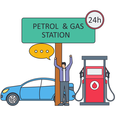 Boy refuelling car  Illustration