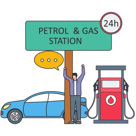 Boy refuelling car  Illustration