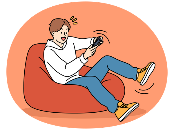 Boy relax at home playing video games  Illustration