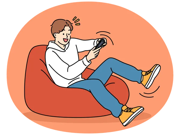 Boy relax at home playing video games  Illustration