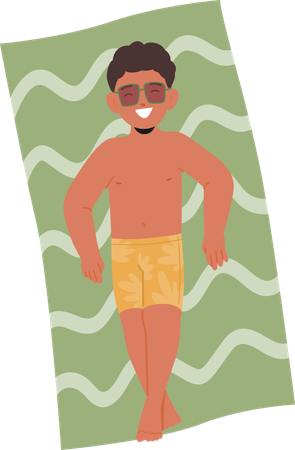 Boy Relaxes On Beach Towel  Illustration