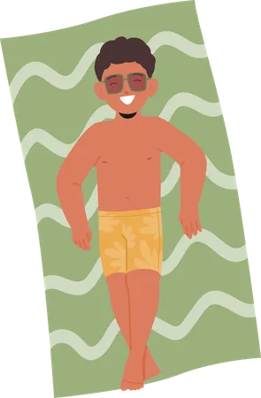 Boy Relaxes On Beach Towel  Illustration