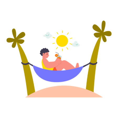 Boy relaxing at beach Illustration