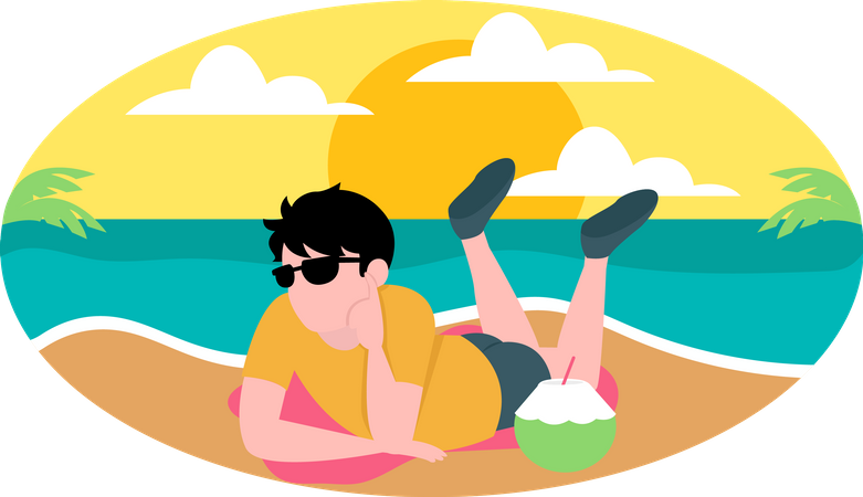 Boy relaxing at beach Illustration