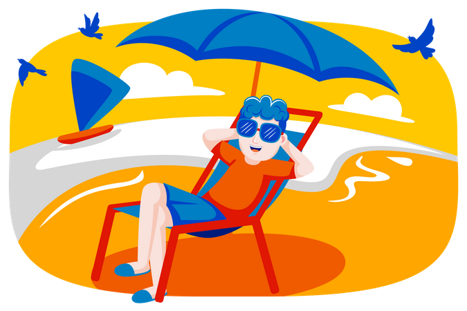 Boy relaxing at beach  Illustration