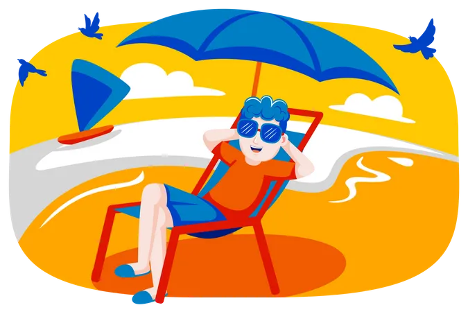 Boy relaxing at beach  Illustration