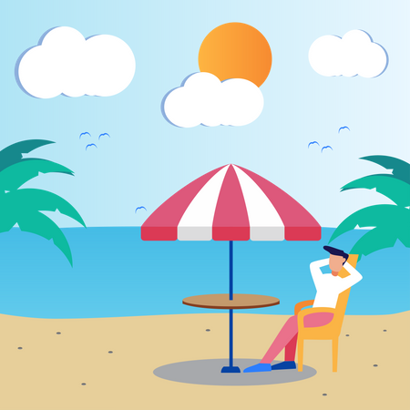 Boy relaxing at beach  Illustration