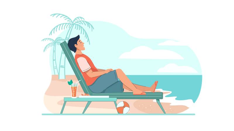 Boy relaxing at beach  Illustration