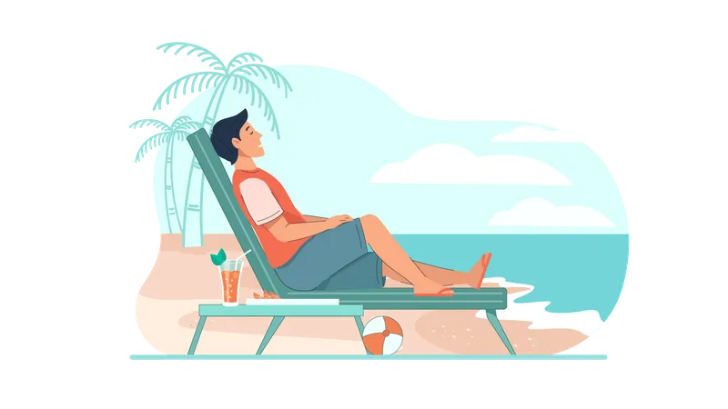 Boy relaxing at beach  Illustration