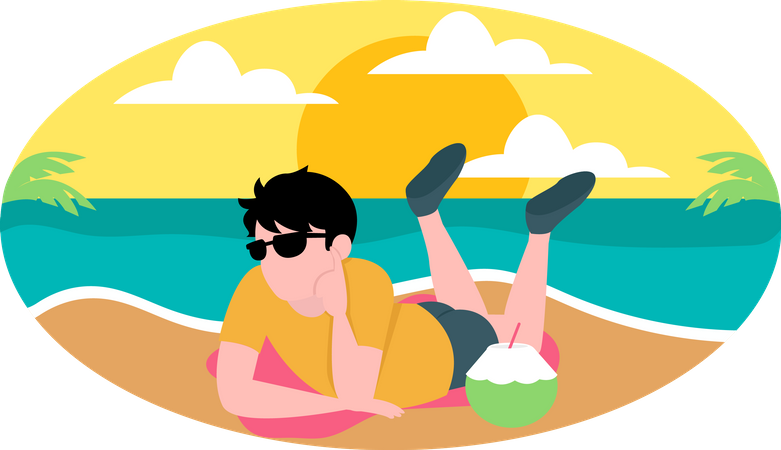 Boy relaxing at beach  Illustration