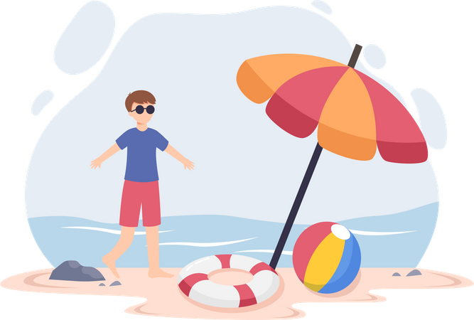 Boy relaxing at beach  Illustration
