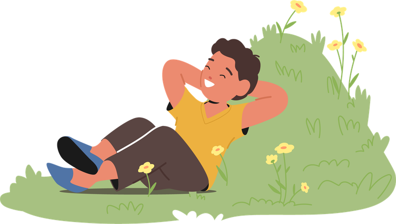 Boy relaxing in park  Illustration