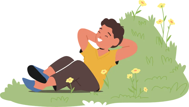 Boy relaxing in park  Illustration