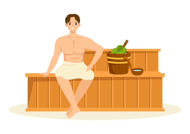 Boy relaxing in spa  イラスト