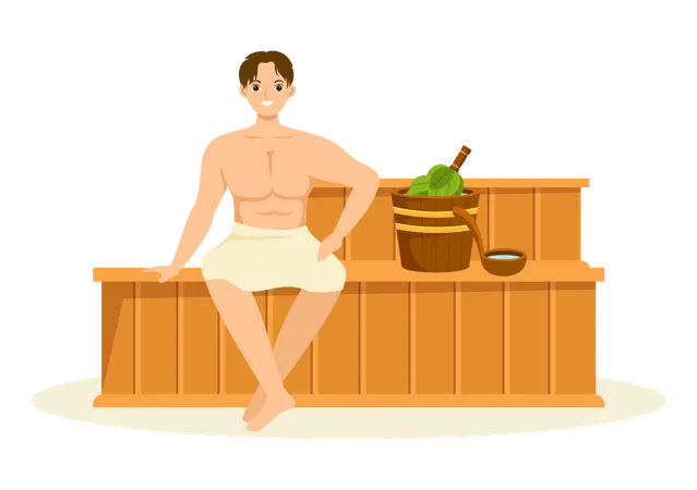 Sauna And Steam Room With People Relax Washing Their Bodies Steam Or Enjoying Time In Flat Cartoon Hand Drawn Templates Illustration Illustration