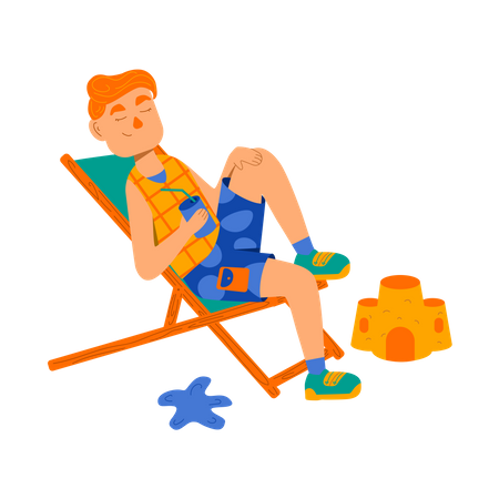 Boy relaxing on beach Illustration
