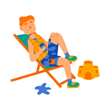 Boy relaxing on beach  Illustration